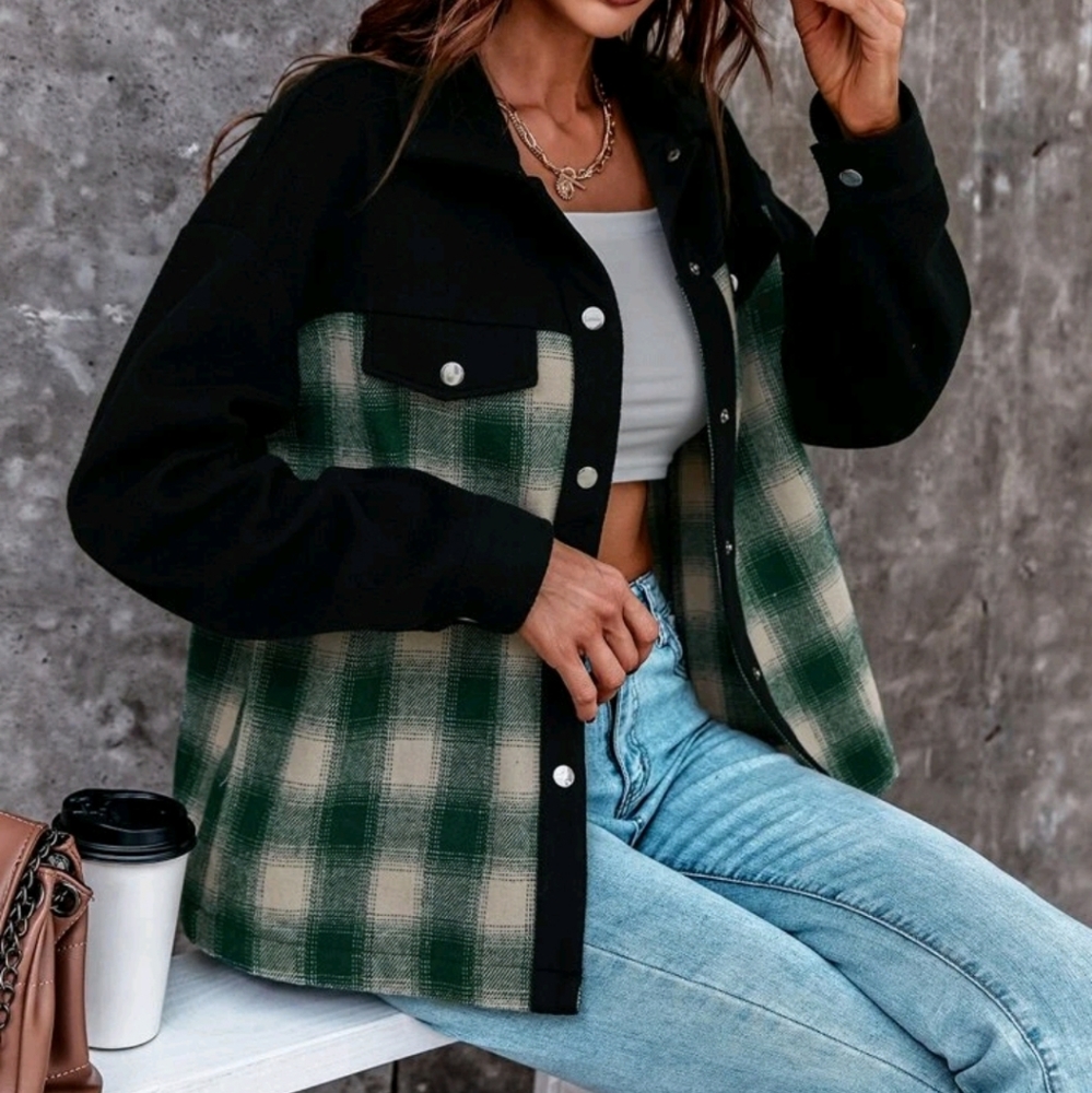 Drop Shoulder Button Front Plaid Jacket - image 4